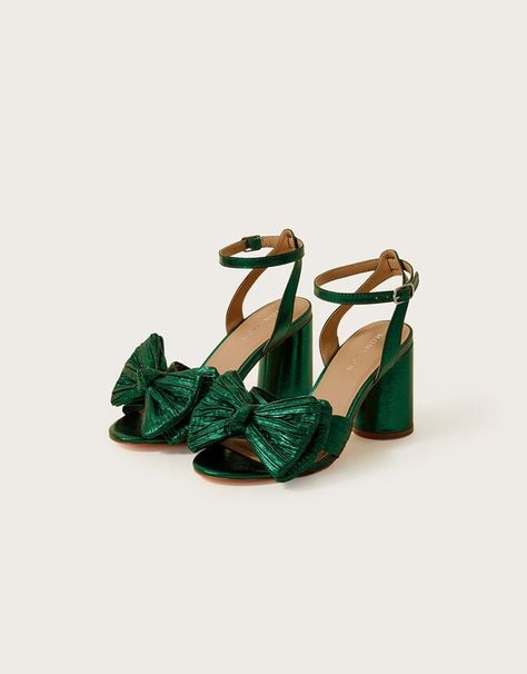 Green Block Heels, Occasion Outfit, Green Tone, Beautiful Heels, Bow Heels, Green Bows, Block Heel Sandals, Occasion Shoes, Bow Shoes