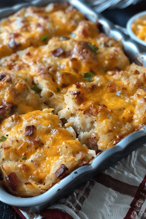 Creamy Sausage and Hashbrown Casserole - An Organized Chaos Sausage Egg And Cream Cheese Hashbrown Casserole, Eggbake Sausage Hashbrowns, Sausage Egg Hashbrown Casserole, Sausage And Hashbrown Casserole, Sausage Hashbrown Casserole, Chicken Beer, Beer Dip, Breakfast Favorites, Au Gratin Potato Recipes