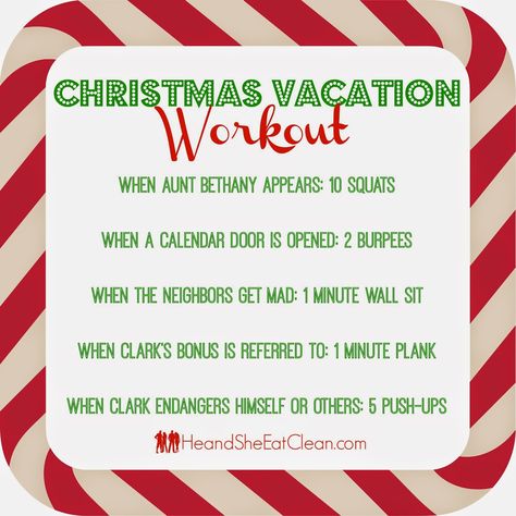 We thought it would be fun to add in a little exercise while watching National Lampoon's Christmas Vacation...Have fun! #heandsheeatclean #eatclean #holidays Movie Workouts, Tv Workouts, Vacation Workout, Christmas Movie Quotes, Christmas Workout, Clean Eating Lifestyle, Holiday Workout, Quotes Christmas, Workout Quotes