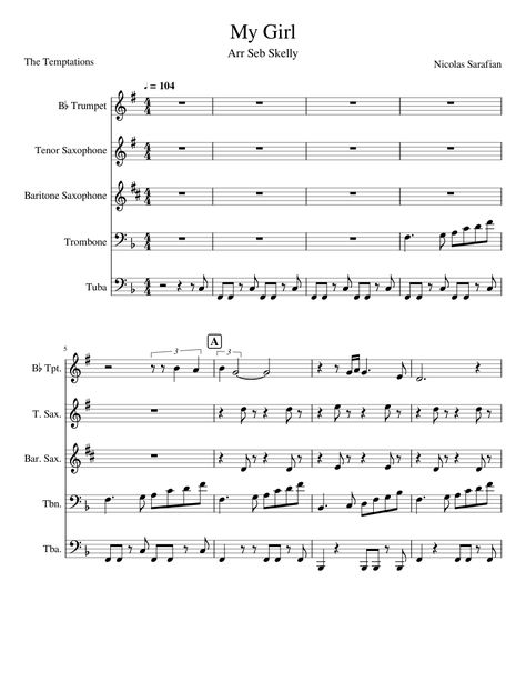 My Girl - Trumpet, Tenor Sax, Bari Sax, Trombone, Tuba Sheet music for Trumpet (In B Flat), Trombone, Tuba, Saxophone (Tenor) & more instruments (Mixed Quintet) | Musescore.com Trombone Jokes, Bari Sax Sheet Music, Tuba Music Sheets, Baritone Saxophone, Trombone Music Sheets, Trombone Instrument, Trombone Sheet Music, Tenor Sax, Tenor Saxophone