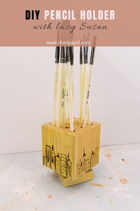 DIY lazy Susan pencil holder - If Only April Diy Lazy Susan, Diy Montessori Toys, Diy Pencil Holder, Diy Pencil, Diy Presents, Diy Crafts For Kids Easy, Mom Diy, Lazy Susan, Easy Crafts For Kids