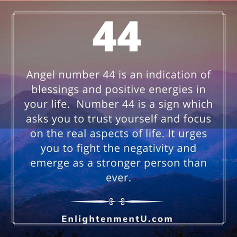 If you keep seeing 44 written around you in different places, you should stop and reconsider as to what is it even trying to tell you. The message from your guardian angel will give you hope to strive for better in all the things you wish to do. Double Digit Angel Numbers, 44 Angel Number Meaning, 44 Angel Number, 44 Meaning, Spiritual Numbers, Empath Healing, Angels Numbers, Shifting Tips, Positive Books