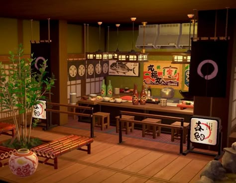 Happy Home Restaurant, Acnh Hhp Japanese House, Acnh Design Codes Japanese, Acnh Zucker House Ideas, Acnh Japanese House Interior, Japan Acnh Island, Animal Crossing Japanese Restaurant, Acnh Japanese Room, Acnh Japanese Restaurant