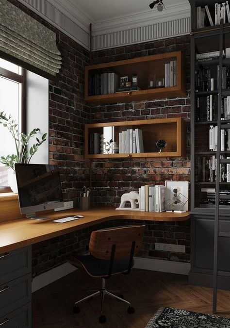 Small Home Office For Two, Masculine Home Offices, Home Office For Two, Masculine Home, Office For Two, Cozy Workspace, Organic Store, Modern Home Offices, Casa Loft