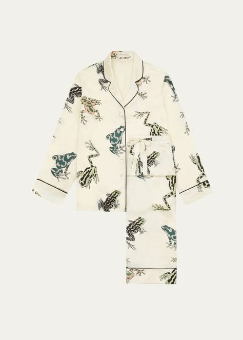 I2KM6 Olivia von Halle Lila Frog-Print Silk Satin Pajama Set Saint Laurent Manhattan, Silk Pyjama Set, Designer Pajamas, Olivia Von Halle, Satin Pajama Set, Satin Pajama, Fashion Forms, Tree Frog, Satin Pyjama Set