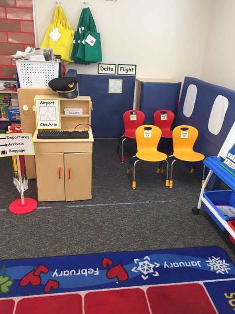 Dramatic Play Airport, Airport Role Play Area, Airport Dramatic Play Preschool, Transportation Dramatic Play, Airport Dramatic Play, Preschool Transportation Crafts, Transportation Preschool Activities, Dramatic Play Activities, Farm Animals Preschool