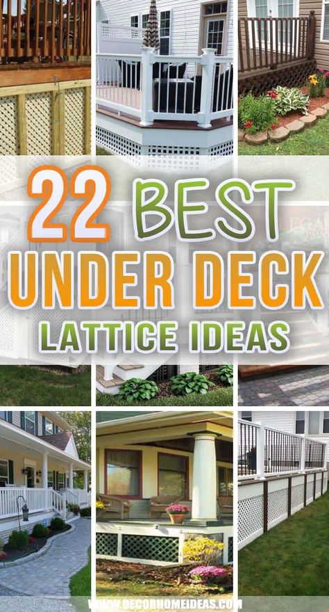 Best Under Deck Lattice Ideas. When it comes to skirting your deck there are several options, but using lattice could make it more appealing and neat. These under deck lattice ideas and designs are great to start with. #decorhomeideas Lattice Work Under Deck, Below Deck Covering Ideas, Decks With Lattice Underneath, Lattice Around Bottom Of Deck, Lattice Projects Ideas, Underneath Deck Ideas Lattices, Lattice Skirting Under Decks, Vinyl Lattice Panels Deck, Deck Lattice Skirting