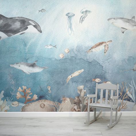 Dive into the captivating depths of your imagination with our mesmerising Underwater Fun design! Fast and Free Delivery. Rated 'Excellent' on Trustpilot Ocean Wall Mural Bedroom, Ocean Wall Mural Painting, Watercolour Underwater, Under The Sea Baby Room, Ocean Wall Mural, Underwater Bedroom, Childrens Wall Murals, Ocean Bedroom, Ocean Mural