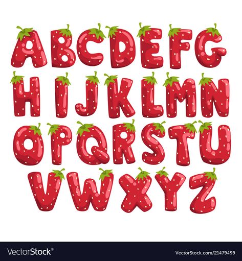 Strawberry Alphabet Letters, Strawberry Calligraphy, Strawberry Font, Alfabet Font, Bullet Journal Font, Alphabet Letters Design, Hand Lettering Alphabet, Lettering Alphabet Fonts, Creative Lettering