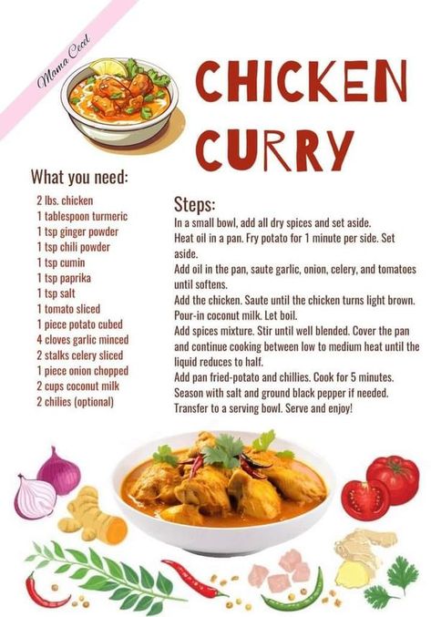 Chicken Family Meals, Chicken Curry Recipe Indian, Chicken Curry With Coconut Milk, Tasty Chicken Recipes, Curry With Coconut Milk, Food Ideas Easy, Chicken Curry Recipe, African Cooking, Curry Recipes Indian