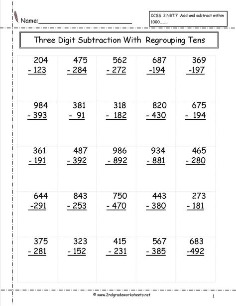 three digit subtraction with regrouping worksheet Subtraction With Regrouping Worksheets, Easy Math Worksheets, Third Grade Math Worksheets, Regrouping Subtraction, Math Fact Worksheets, Subtraction With Regrouping, Addition Words, Math Practice Worksheets, Math Addition Worksheets