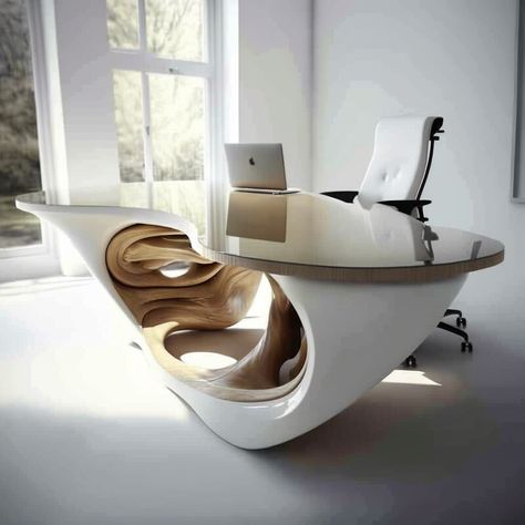 ArtStation - Futuristic office tables Futuristic Home Office, Alien Building, Futuristic Desk, Futuristic Table, Lotus House, Futuristic Furniture Design, Futuristic Office, Executive Table, Modern Executive Desk