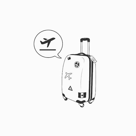 Flight Doodle Art, Airport Doodle, Baggage Drawing, Airport Tattoo, Luggage Drawing, Airport Drawing, Plane Doodle, Plane Sketch, Vacation Airplane