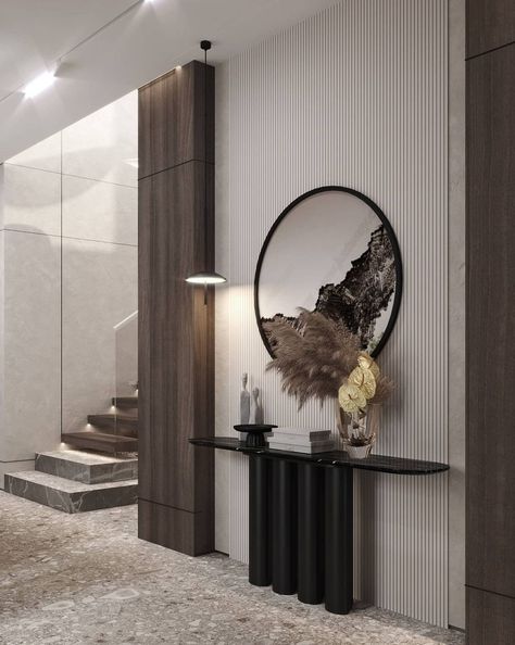 Villa Entrance Design Interiors, Entrance Hall Ideas Modern Luxury, Wall Niches, Niche Modern, Entrance Console, Foyer Wall, Corridor Design, House Interior Decor Ideas, Modern Entrance