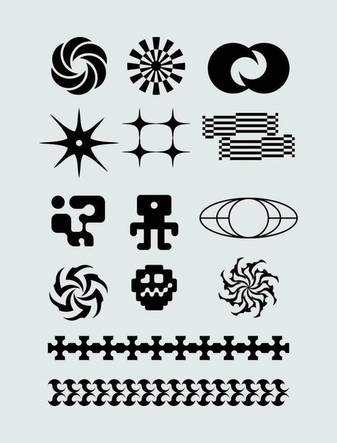 Abstract icon shape symbol set bundle geometric spiral brutalism acid element template clip art vector editable Abstract Vector Shapes, Brutalism Elements, Spiral Design Pattern, Geometric Icons, Acid Graphics, Aesthetic Vector, Abstract Icons, Aesthetic Shape, Abstract Symbols