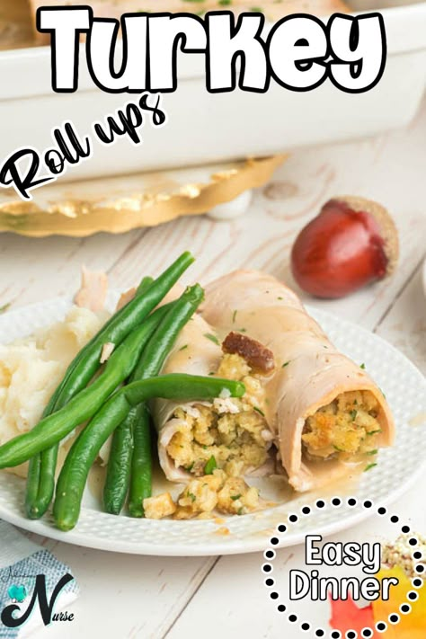 Turkey Roll Ups With Stuffing, Turkey Dinner Ideas, Stuffing Leftovers, Turkey Roll, Chicken And Dressing Casserole, Easy Supper Recipes, Turkey Roll Ups, Chicke Recipes, Turkey Casserole