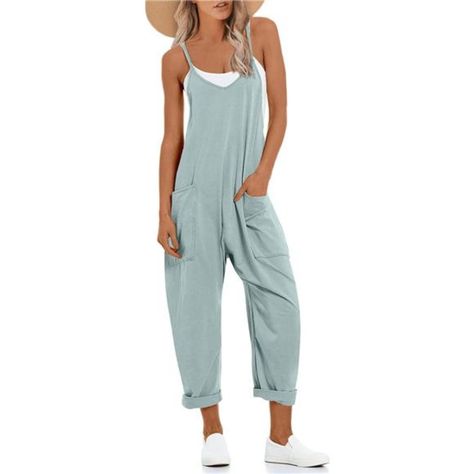 *Material: This Stretchy Jumpsuits For Women Is Made Of Breathable And Soft Fabric, Lightweight And Comfy. Suitable For Spring And Autumn *Features: Adjustable One Piece Jumpsuits For Women.Deep V Neck; Comfy & Baggy Overalls; Wide Leg Long Harem Pant Rompers For Women; Loose Fit Design; Two Big Side Pockets; Low Crotch; Solid Color; Lounge Sleeveless Jumpsuit With Adjustable Spaghetti Strap *Occasions:Suitable For Daily Wear, Shopping, Beach, Party, Dating, Vacation, Club, Night Out, Lounge Hom Casual Summer Rompers, Summer Jumpsuit Casual, Baggy Overalls, Womens Jumpsuits Casual, Casual Rompers, Pants With Pockets, Casual Jumpsuit, Sleeveless Jumpsuits, Romper Pants