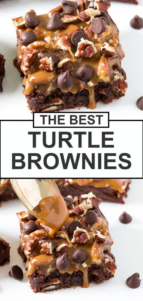 Brownie Desserts Recipes, Turtle Brownies, Brownies Recipe Homemade, Gooey Caramel, Brownie Cupcakes, Slow Cooker Desserts, Brownie Desserts, Caramel Topping, Cheesecake Brownies