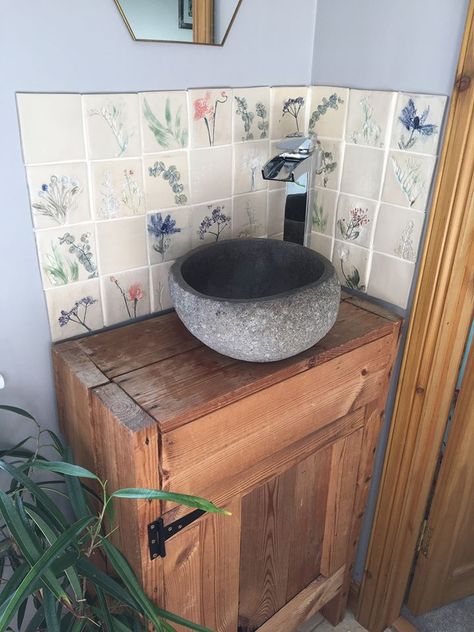 Botanical Ceramic Wall Tiles by Charlotte Hupfield Ceramics Animal Tiles Bathroom, Bathroom With Ceramic Tile Walls, Kitchen Tiles Ideas Wall, Botanical Ceramics, Ceramic Shower Tile, Homemade Ceramics, Splash Back Ideas, Ceramic Tile Bathroom, Ceramic Kitchen Tiles