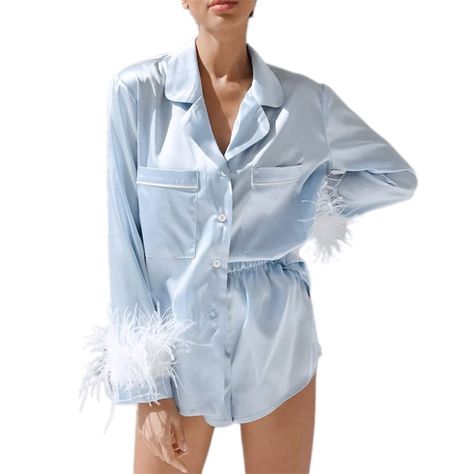 Pijamas Women, Short Satin, Lapel Top, Pyjama Satin, Satin Set, Satin Shorts, Silk Pajama Set, Long Sleeve And Shorts, Traje Casual