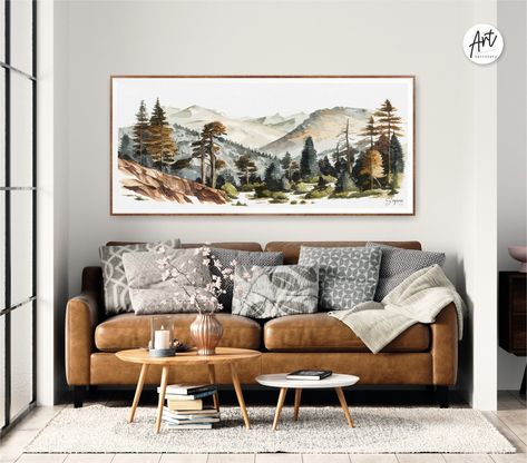 Lake House Wall Art, Travel Watercolor, North Cascades National Park, Landscape Mountain, Horizontal Wall Art, Resin Art Painting, Grand Art Mural, Foggy Forest, Interior Wall Decor