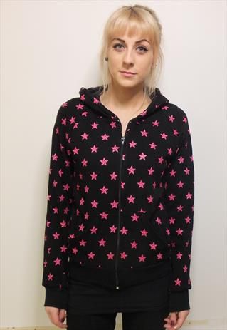 Ladies Black and Pink Star Zip Hoody Goth Emo Steampunk Star Zip Up Hoodie, Gray Hoodies, Hoodies Black, Women's Hoodies, Pink Star, Vintage Hoodies, Pink Stars, Zip Up Hoodies, Black Star