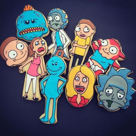 I'm sorry Morty, but this had to *BUUAARRORP* happen, Morty. #decoratedcookies #rickandmorty #adultswim #cookies #butterwinks #royalicing #mrmeeseeks Rick And Morty Merch, Birthday Basket, Get Schwifty, Rick Y Morty, Skate Party, Creative Cookies, Beautiful Cookies, The Cult, Cookie Art