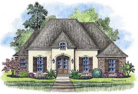 French-country Style House Plans Plan: 91-126 Small French Country House, Country House Plans One Story, Small French Country House Plans, Madden Home Design, French House Plans, French Country Exterior, House Shutters, French Country House Plans, European House Plans