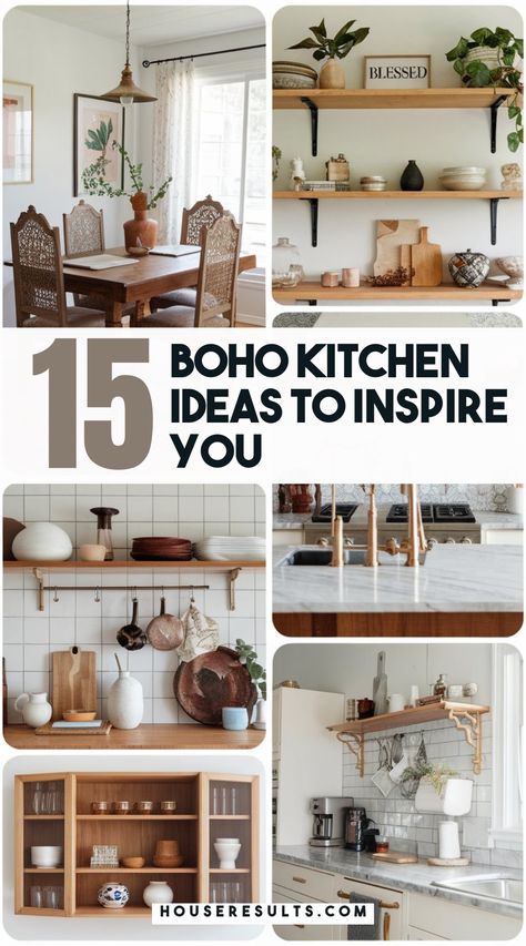 Embrace a carefree style with Boho Kitchen Ideas that spark creativity! 🎨🍃 From colorful accents to rustic elements, explore ways to bring a touch of bohemian charm to your home. Let your kitchen reflect your personality—save this pin for future inspiration! Spiritual Kitchen Decor, Boho Kitchen Wall Decor Ideas, Beach Boho Kitchen, Boho Kitchen Design Ideas, Bohemian Interior Design Kitchen, Botanical Kitchen Ideas, Boho Vintage Kitchen, Kitchen Theme Ideas Modern, Kitchen Decor Ideas On A Budget