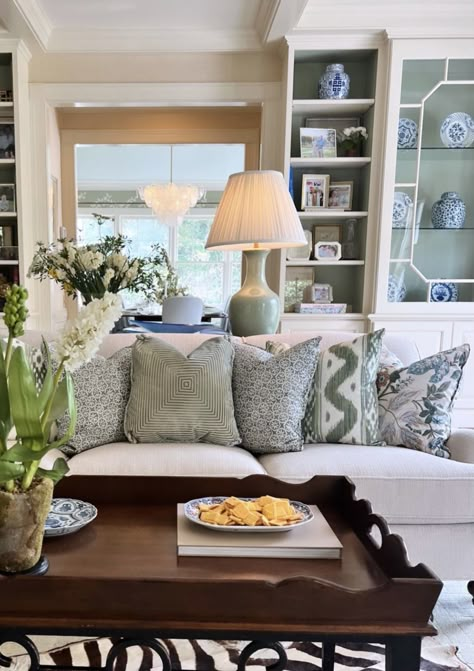 Gray White Blue Green Living Room, Green Blue Brown Living Room, Light Blue And Green Living Room, Green Blue Living Room, Blue Green Living Room, Green And Blue Living Room, Lakehouse Living Room, Townhouse Remodel, Grey Family Rooms