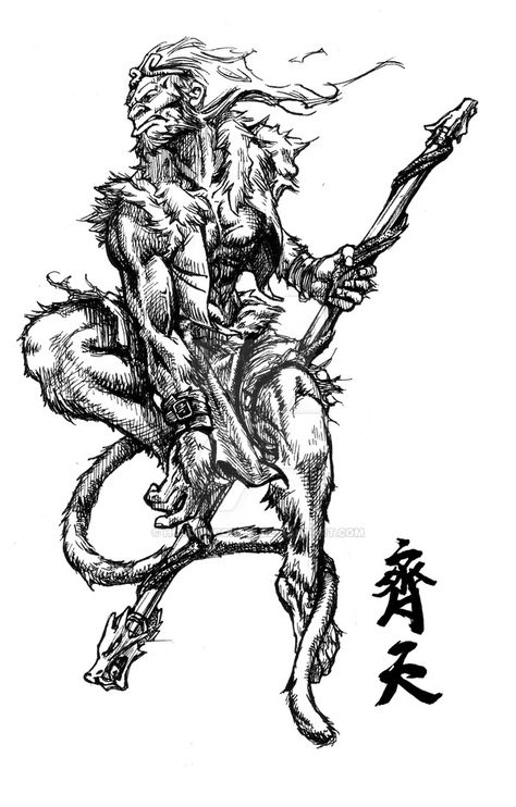 Sun WuKong by hollowcorpse on DeviantArt Sun Wukong Drawing, Wukong Tattoo Design, Wukong Drawing, Wukong Tattoo, Mk Tattoo, Monkey King Tattoo, Wu Kong, Arm Tattoos Drawing, Master Oogway