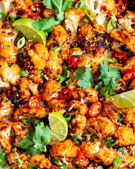 Cauliflower Sides, Veggie Starters, Indian Cauliflower Recipes, Marinated Cauliflower, Indigo Kitchen, Roasted Cauliflower Recipes, Miso Dressing, Cauliflower Bites, Vegetarian Dinners