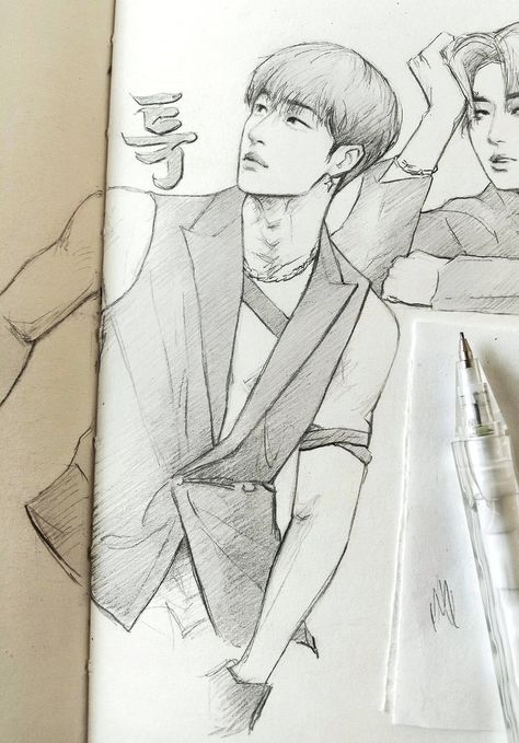 Seungmin Sketch, Bangchan Sketch, Seungmin Drawing, Bangchan Drawing, Color Drawing Art, 4 December, Perspective Art, Kpop Drawings, Anime Dad