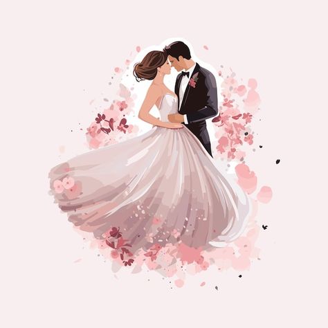 Wedding couple vector illustration | Premium Vector #Freepik #vector #wedding-illustration #newlyweds #wedding-couple #bride-groom Wedding Couple Vector, Couple Vector Illustration, Wedding Cartoon, Couple Vector, Wedding Artwork, Gifs Instagram, Wedding Drawing, Invitations Template, Wedding Hair Up