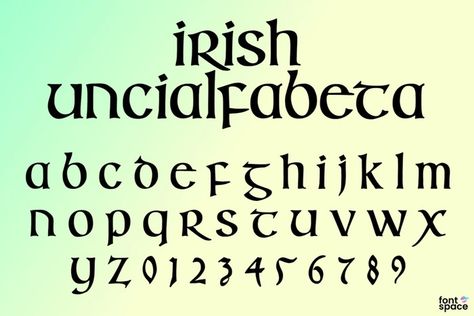 Irish Uncialfabeta Font | FontSpace Doodle Calligraphy, Irish Font, Leaving Cert, Celtic Fonts, Pub Ideas, Hand Lettering Alphabet Fonts, Alphabet Names, Bullet Journal Font, Handwritten Text