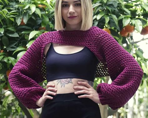 Mesh Summer Super Cropped Top Crochet Pattern Bolero Haken, Super Cropped Sweater, Crochet Arm Warmers, Super Crop Top, Crochet Bolero Pattern, Shrug Pattern, Crochet Shrug Pattern, Crop Top Pattern, Crochet Crop Top Pattern