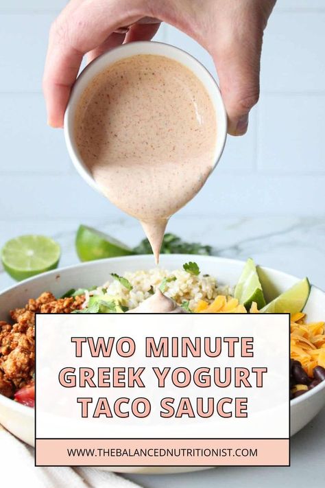 This creamy Greek yogurt rice bowl sauce is a simple way to add flavor. Made with a Greek yogurt base, it includes a hint of lime and paprika. This taco sauce with Greek yogurt works great with fish or shrimp or chicken tacos. It’s a healthy choice that adds a flavorful punch! Yogurt Taco Sauce, Rice Bowl Sauce, Sauce With Greek Yogurt, Greek Yogurt Dipping Sauce, Shrimp Taco Sauce, Yogurt Rice, Taco Sauce Recipes, Greek Yogurt Sauce, Fish Taco Sauce