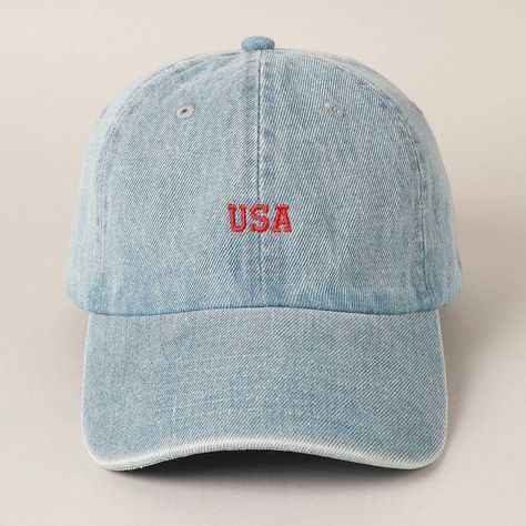 Denim Cotton Baseball Cap USA embroidered design  6-panel design hat 100% denim cotton Relaxed fit and pre-curved visor one size fits most, with adjustable strap Recommended Care Instructions  Spot clean only. Cute Trucker Hat, Trendy Hats, Vans Shorts, Money Pit, Cap Outfit, Hat Hair, Summer Hats For Women, Zach Bryan, Denim Hat