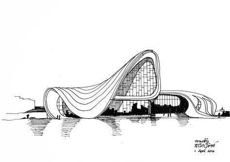 Sketch from architecture of Saha Hadid Zaha Hadid Architecture Sketches, Zaha Hadid Sketch, Hadid Architecture, Hotel Design Architecture, Zaha Hadid Architecture, Sketches Drawing, Architecture Sketches, Architecture Drawing Sketchbooks, Architecture Sketchbook