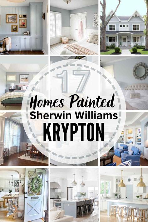 Is Sherwin Williams Krypton the cool, spa-like blue you've been looking for? Learn about undertones, coordinating colors, and alternate shades see it in 17 REAL HOMES! #krypton #sherwinwilliams #sherwinwilliamskrypton #kryptonblue #kryptonkitchencabinets #kryptonlivingroom #kryptonbathroom #kryptonbedroom Drift Of Mist, Sherwin Williams Snowbound, Sherwin Williams White, Mist Color, Sherwin Williams Gray, Dark Grey Walls, Blue Gray Paint, Color Study, Real Homes