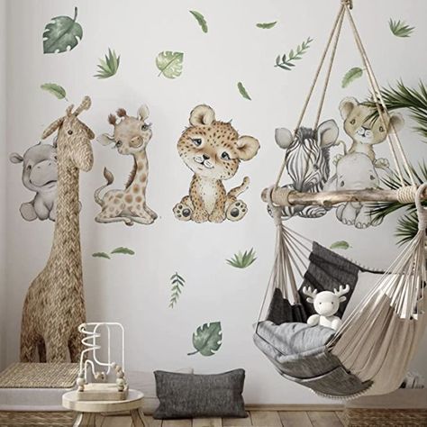 Baby Safari Animals Wall Decals Stickers, African Jungle Elephant,Zebra, Giraffe,Hippo, Lion, 🦁Leopard Diy Baby Shower Decorations Boy, Safari Animal Wall Decals, Jungle Elephant, Baby Safari Animals, Safari Baby Shower Boy, Geometric Decals, Crib Decoration, Animal Baby Room