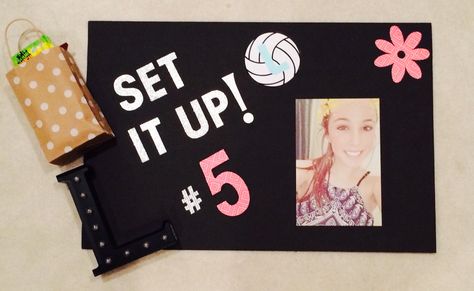 Volleyball Poster!!! Love our setter                                                                                                                                                     More Volleyball Posters For Setters, Volleyball Setter Poster Ideas, Poster Ideas For Volleyball, Senior Poster Ideas, Volleyball Poster Ideas, Setter Volleyball, Locker Room Decorations, Senior Poster, Volleyball Poster