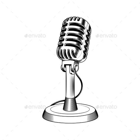 Vector illustration old microphone made in engraving style Old School Microphone, Mic Logo, Old Microphone, Microphone Tattoo, Vector Symbols, Armband Tattoo Design, Stand Studio, Sound Speaker, Isometric Design