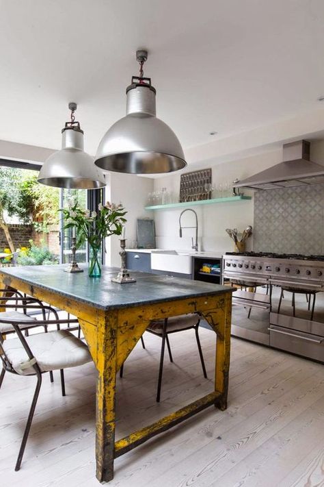 20 Insanely Gorgeous Upcycled Kitchen Island Ideas Meja Industrial, Dapur Rustic, Industrial Decor Kitchen, Industri Modern, Industrial Kitchen Island, Industrial Kitchen Design, Island Table, Industrial Style Kitchen, Industrial Interiors