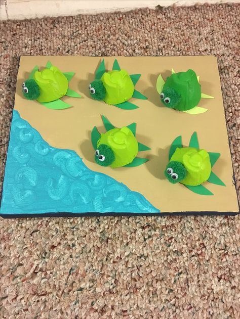 Egg carton sea turtle nursery art Sea Turtle Egg Carton Craft, Turtle Egg Carton Craft, Egg Carton Turtle, Sea Turtle Crafts For Kids, Sea Turtle Nursery, Egg Carton Craft, Sea Turtle Craft, Sea Animal Crafts