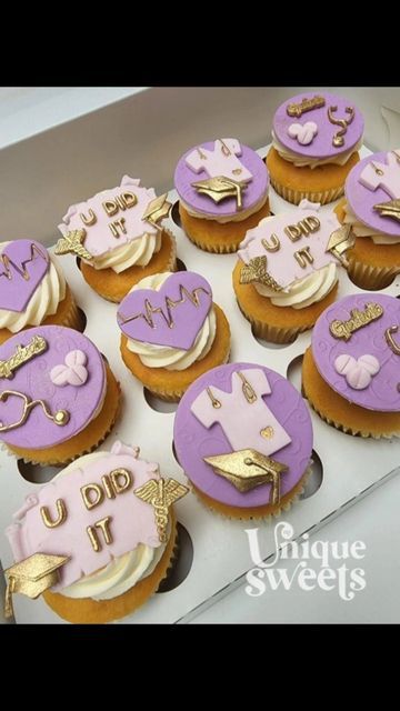 Nursing Graduation Cupcakes, Nurse Cupcakes, Unique Sweets, 50th Cake, Graduation Cupcakes, Custom Cupcakes, Doc Mcstuffins, Nursing Graduation, We Made It