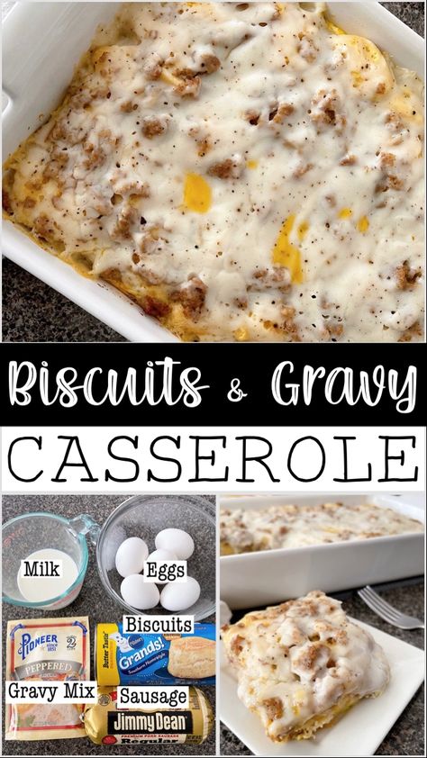 Easy Biscuits And Gravy, Easy Biscuits, Gravy Casserole, Biscuits And Gravy Casserole, Best Breakfast Casserole, Breakfast Casserole Easy, Sausage Gravy, Biscuits And Gravy, Healthy Dinner Recipes For Two