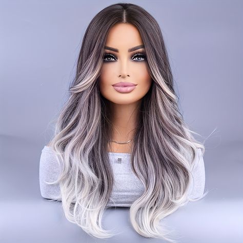 Faster shipping. Better service Wig With Grey Highlights, Ash Blonde Hair Balayage, Grey Highlights, Ash Blonde Hair, Hair Balayage, Curly Waves, Balayage Hair Blonde, Ombre Wigs, Upgrade Your Look