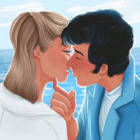 Stephanie Grease 2, Grease Fanart, Grease Characters, Danny And Sandy, 70s Beach, Musical Aesthetic, Sandy And Danny, Sticker Images, Sandy Grease