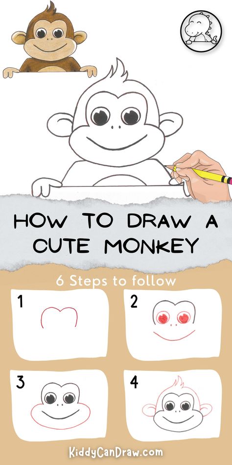 Draw A Monkey Easy, Monkey Drawing Easy Step By Step, How To Draw A Monkey Easy, How To Draw Animal Faces, Monkey Doodle Easy, How To Draw A Monkey Step By Step, Cute Monkey Drawing Easy, Cool Sketch Ideas Easy Step By Step, How To Draw Monkey